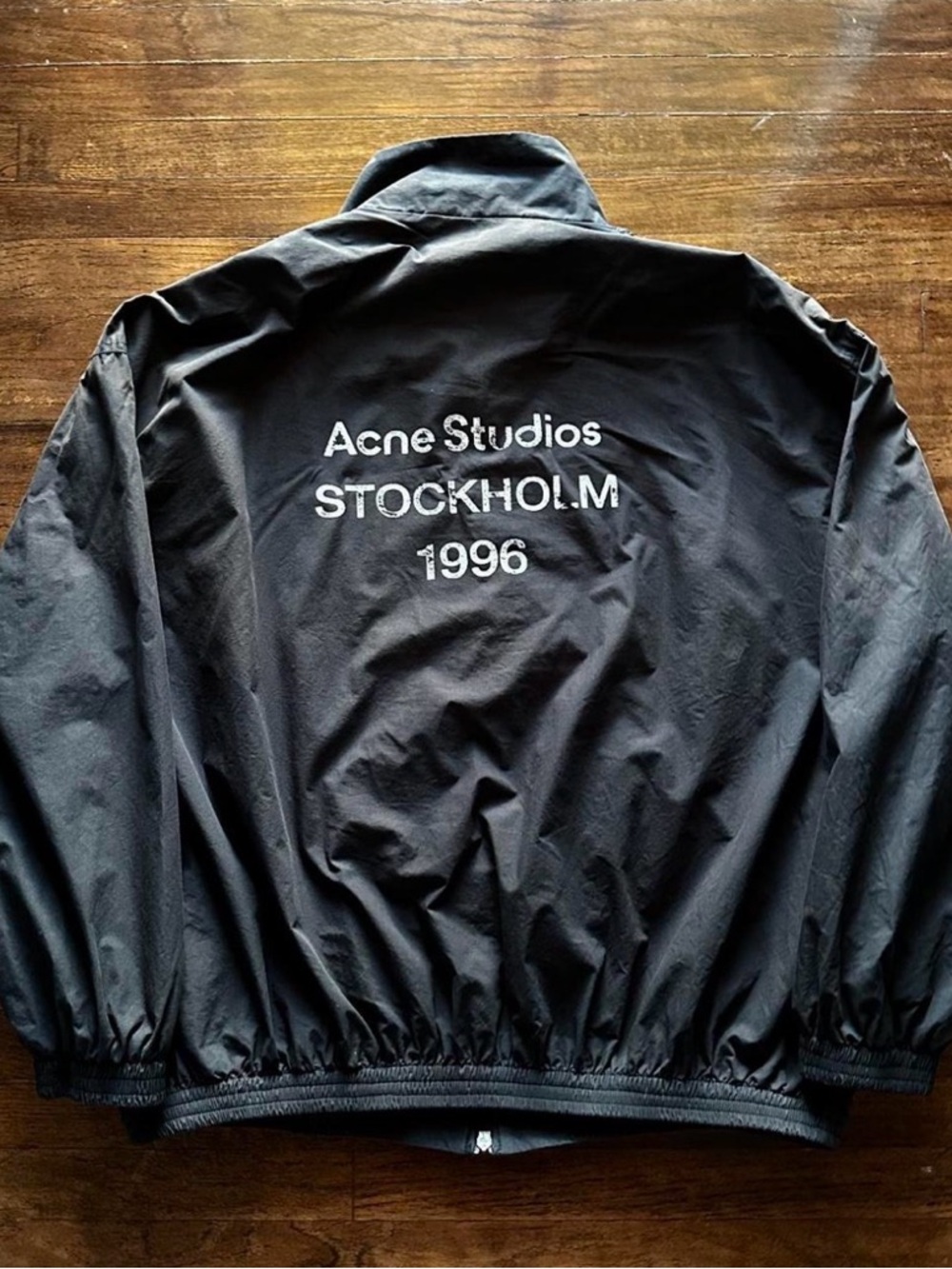 Acne Studios Black Windbreaker Jacket with White Back Logo